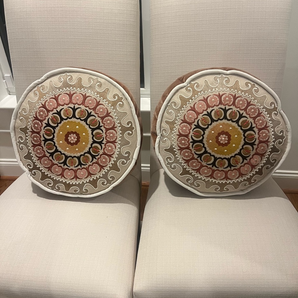 Manuel Canovas designer embroidered custom-made round medallion throw pillows